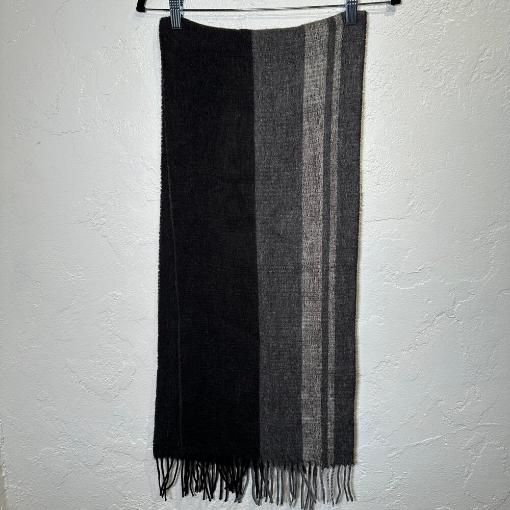 Suantrai of Ireland 100% Wool Woven Fringe Scarf Neutral Brown Gray